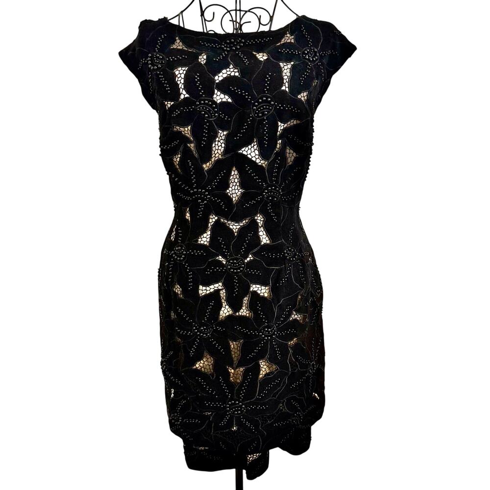 Vintage 50's Boutique by Miss Ruth Beaded Illusion 100% Wool Dress Pinup Retro